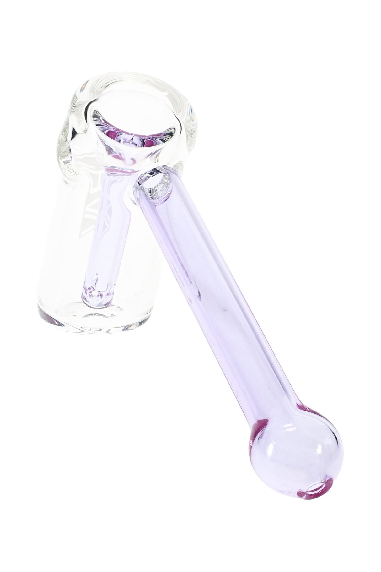 Lavender GRAV Mini Hammer Bubbler profile, pastel purple stem and clear chamber displayed against a bright white background.