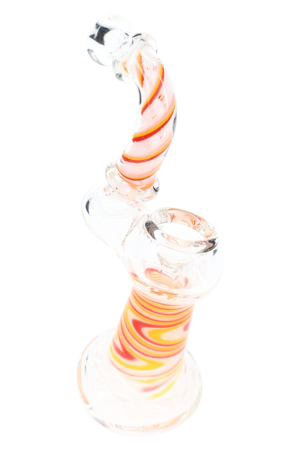 6" Rasta Swirl Striped Frit Clear Glass Sherlock Bubbler - B1536