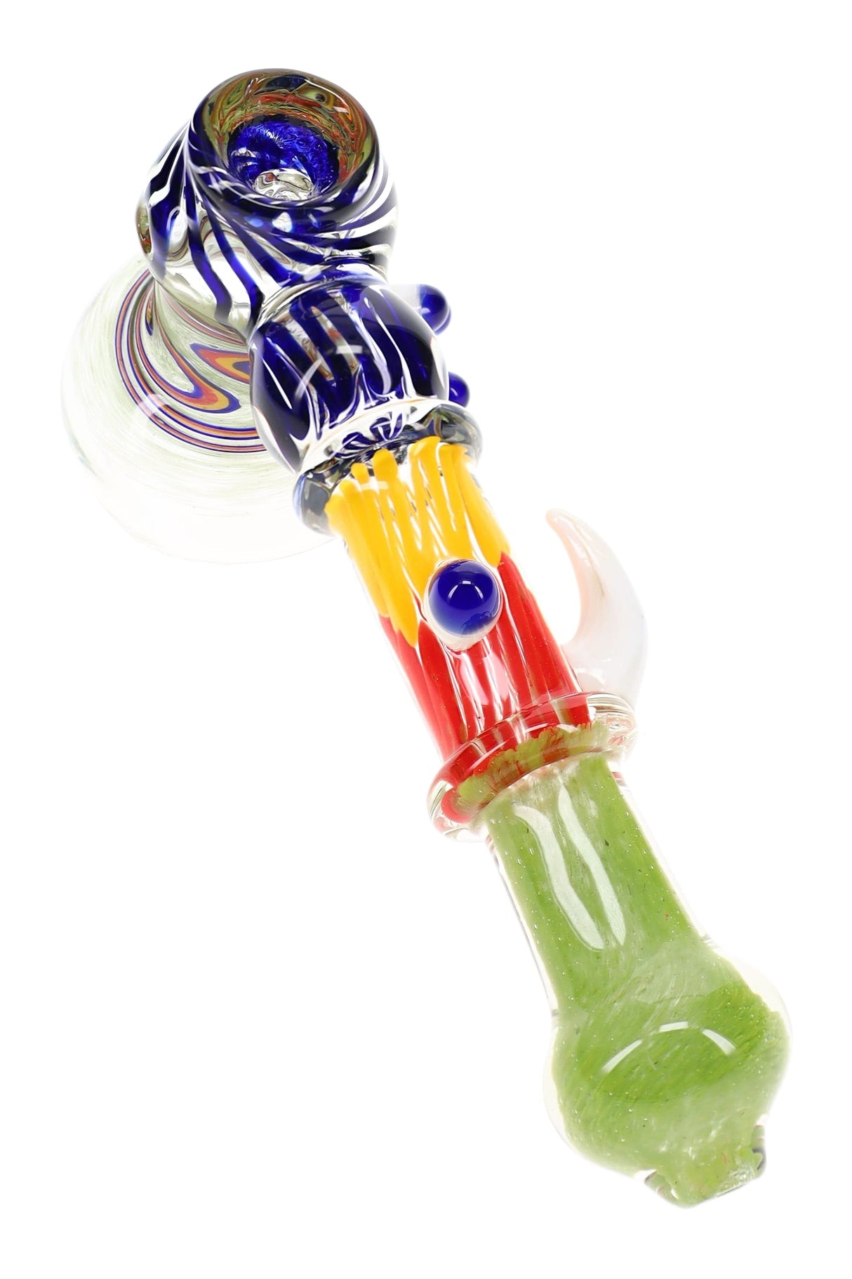 8" Colorful Rasta Swirl Frit Clear Glass Hammer Bubbler - B1540