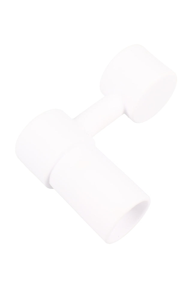 White ceramic sidecar nail with female dual-size fitting for 14 mm and 18 mm male rigs; domeless cup for concentrate dabs.