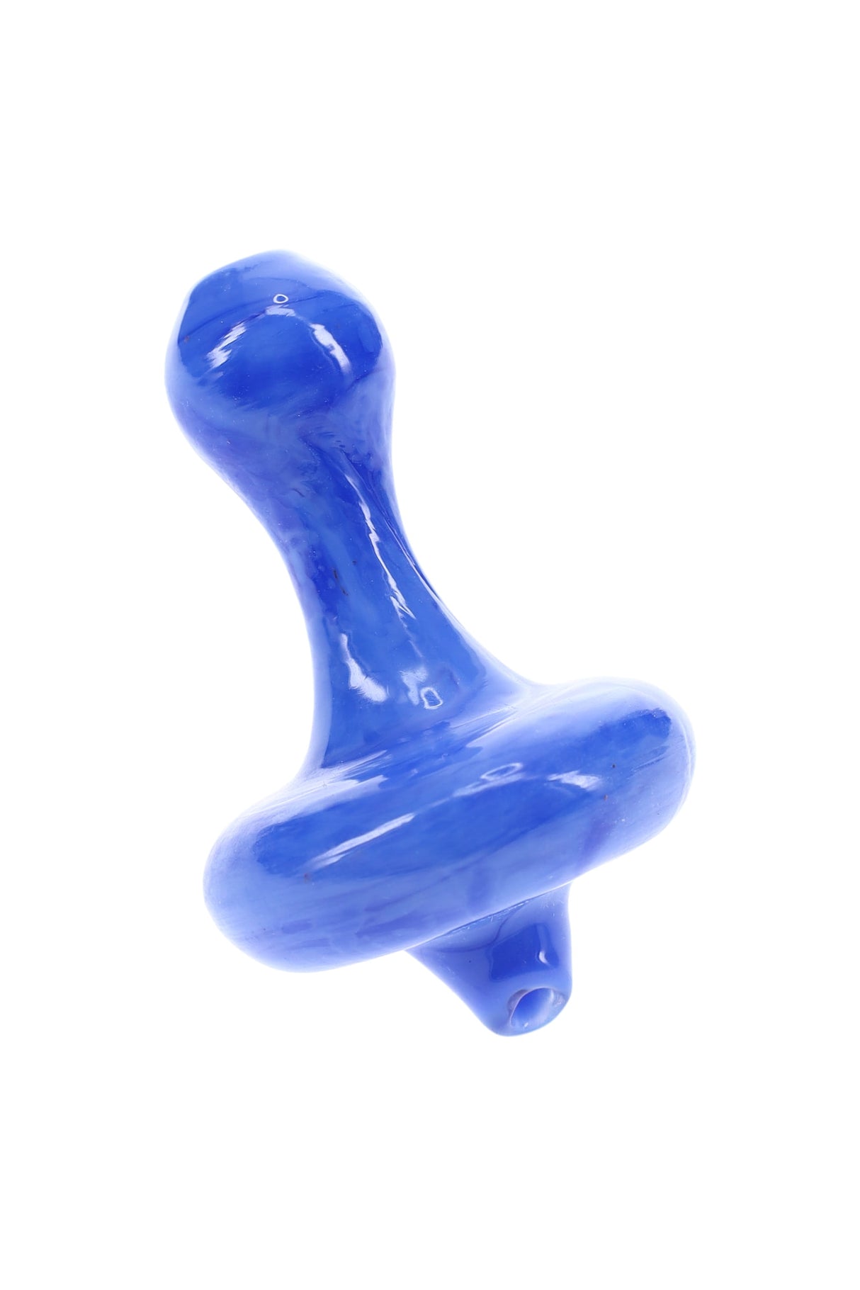Blue directional carb cap showing bulb handle and tapered airflow outlet designed to steer vapor across the banger.