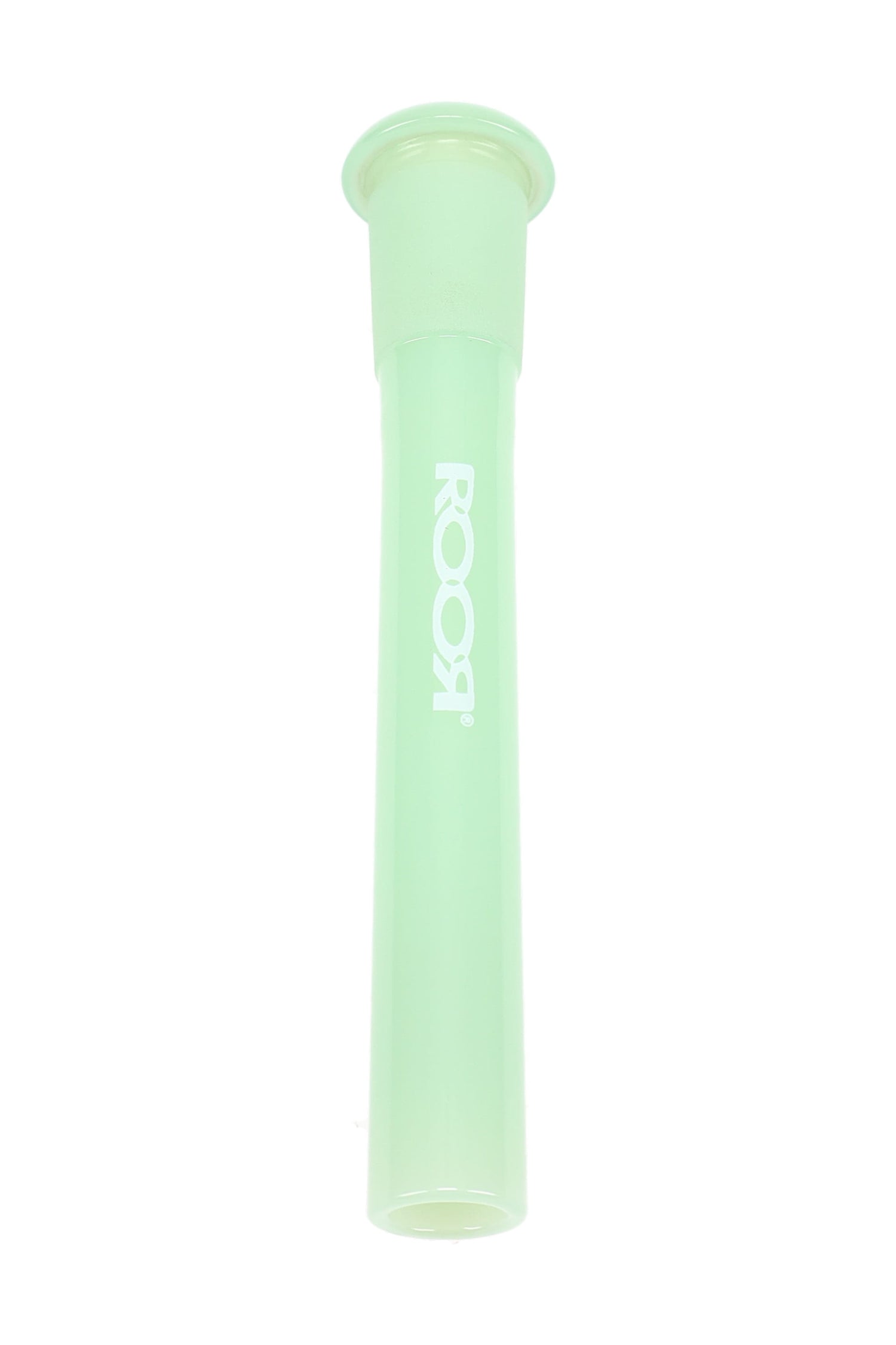 ROOR mint green reducing downstem standing upright, flared lip and ground joint detail visible, 18.8 mm to 14.5 mm.
