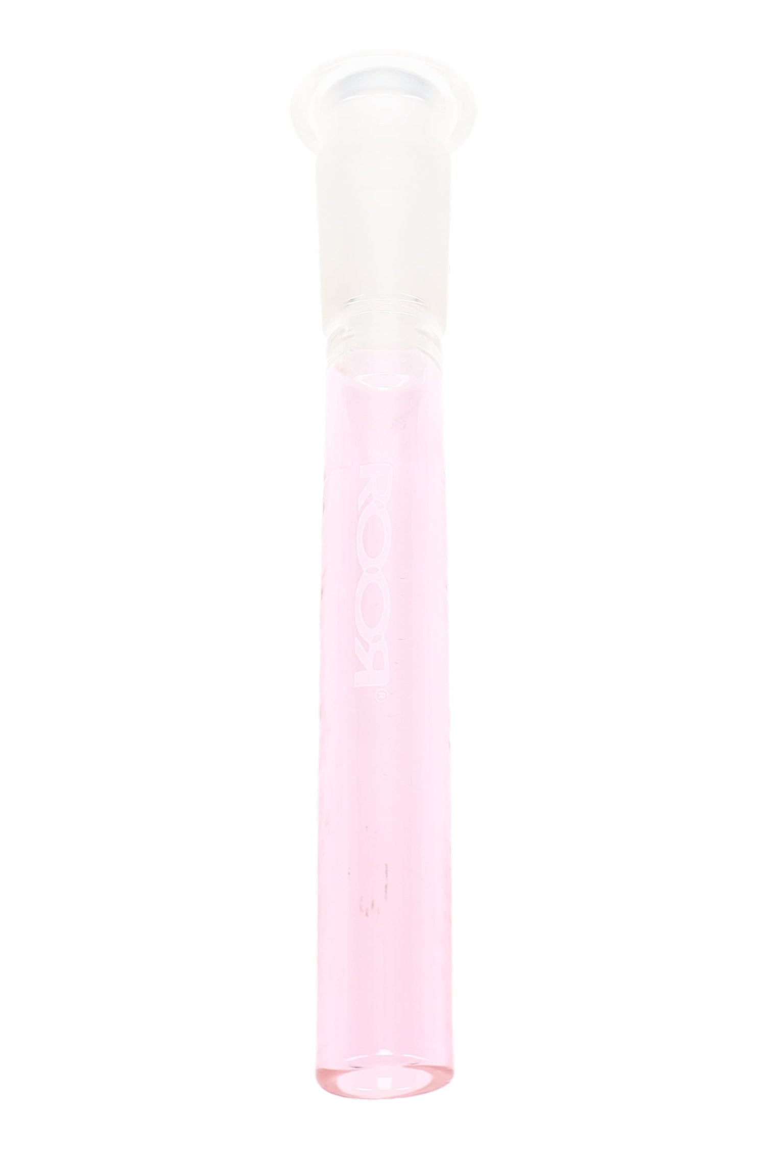 ROOR pink reducing downstem with frosted joint and flared rim, 18.8 mm to 14.5 mm glass-on-glass design on white.