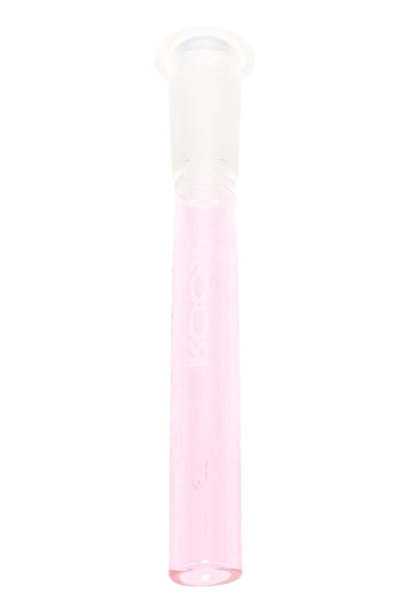 ROOR pink reducing downstem with frosted joint and flared rim, 18.8 mm to 14.5 mm glass-on-glass design on white.