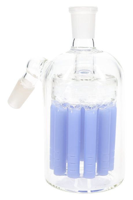 Light-blue tree-perc glass ash catcher showing colored perc section and 14.5 mm male-to-female 45° setup.