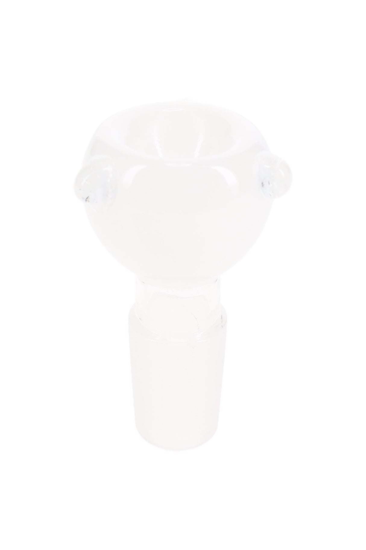Milky White 18.8 mm male glass bowl with rounded head, clear frosted joint, and raised side dots