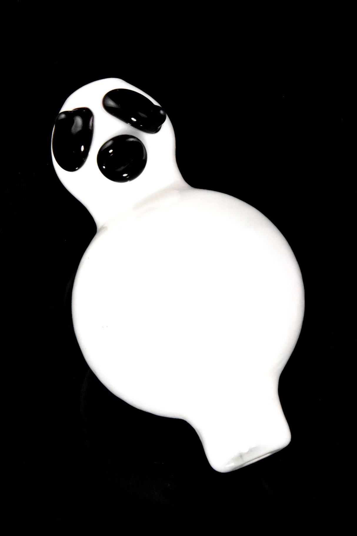 Glossy white “Bubble Buddy” carb cap on a black backdrop, compact stem for spinning and sealing a flat-top bucket for smooth, low-temp hits.