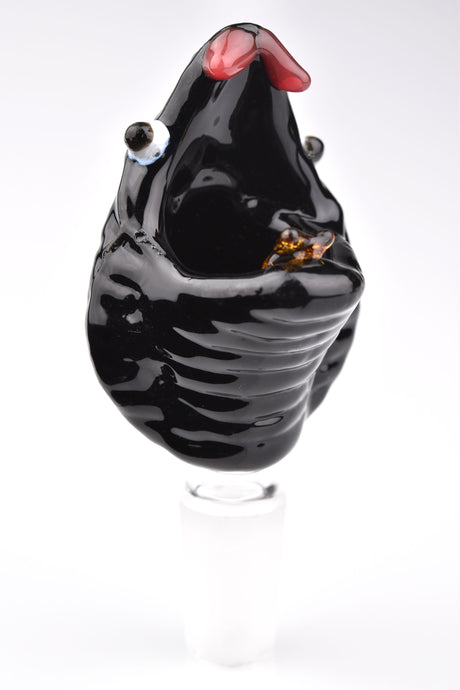 Black snake-head glass bong bowl with 14.5 mm male joint, sculpted scales, and open mouth rim for easy lifting and a secure grip.