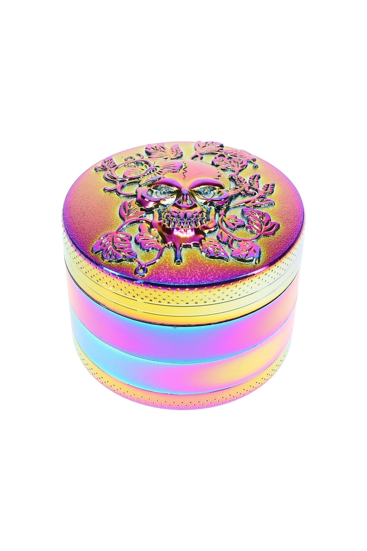 Rainbow Metal 4-Part Herb Grinder “Skull Bloom” – 2″ (52 mm)