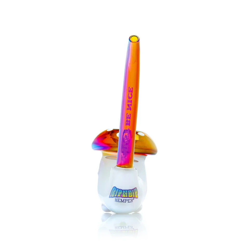 Rear view of Nermal Sherlock hand pipe with amber mouthpiece and printed box-style logo