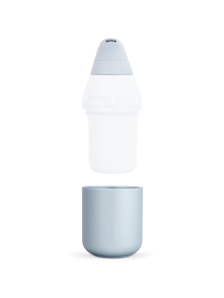 Haze Puffco Proxy Core components separated to show light blue cup and white mouthpiece cap