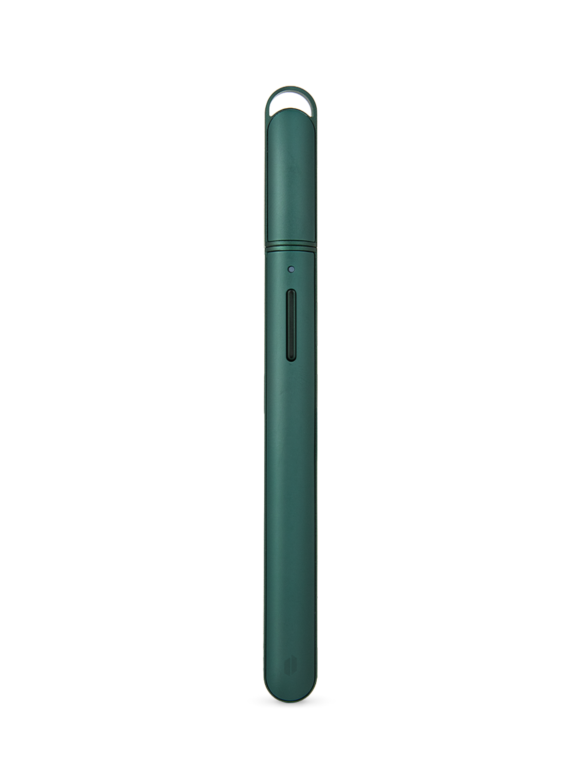 Pine Puffco Hot Knife heated loading tool with cap on, slim green body, button, and lanyard loop