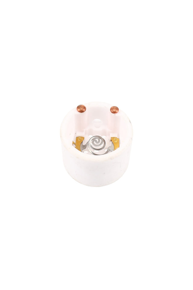 Replacement ceramic bowl for Solopipe Elektra hand pipe, white round insert with dual copper posts and spiral coil heater, top-down view.