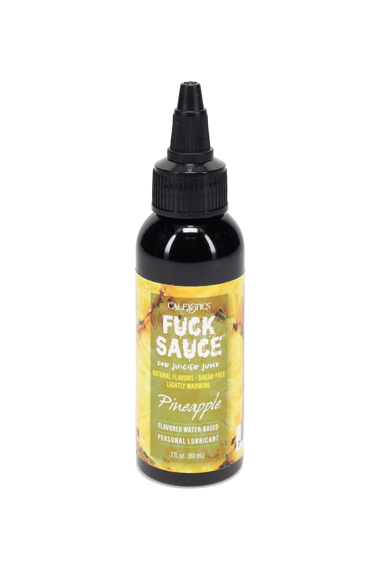Pineapple “Fuck Sauce” flavored water-based lubricant, 2-oz bottle with twist tip, sugar-free formula and light warming sensation on label.
