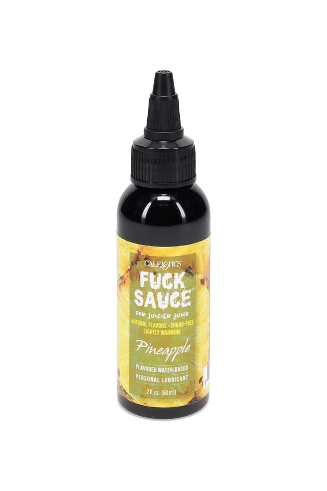 Pineapple “Fuck Sauce” flavored water-based lubricant, 2-oz bottle with twist tip, sugar-free formula and light warming sensation on label.