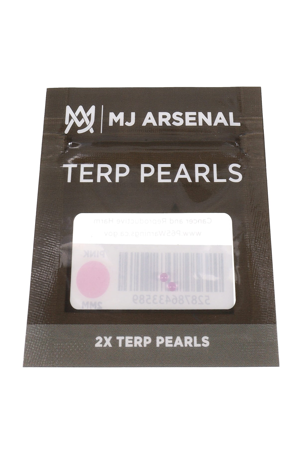 MJ Arsenal pink 2 mm terp pearls in black retail pouch, shown in front packaging view