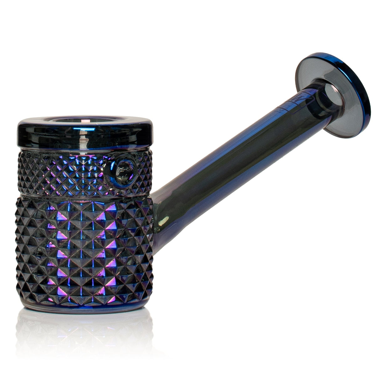 Midnight Jane West hand pipe side view with dark shimmer finish and sturdy flat glass base