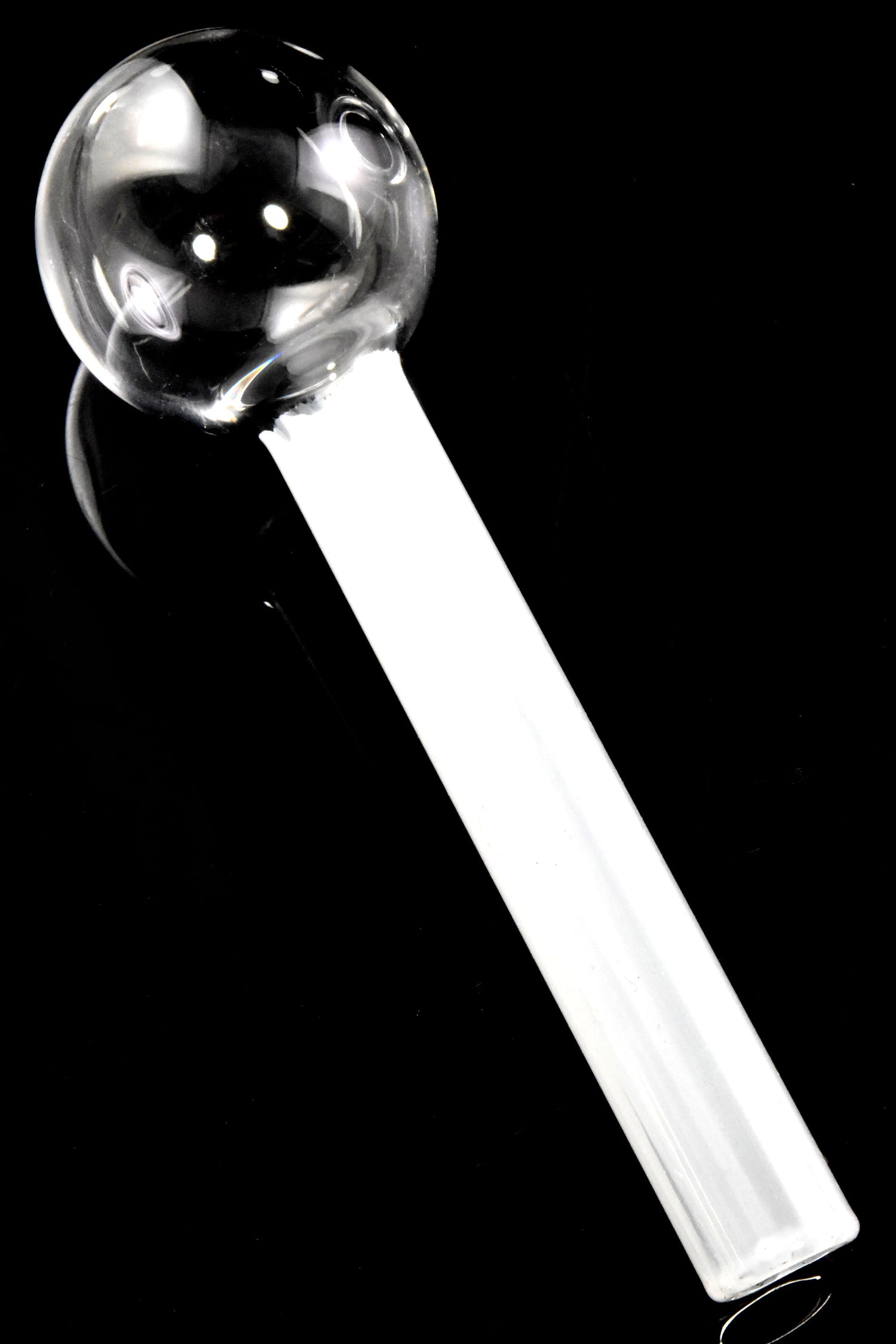 4″ white painted-stem glass oil burner pipe with clear round burner bowl; compact single-piece pipe.
