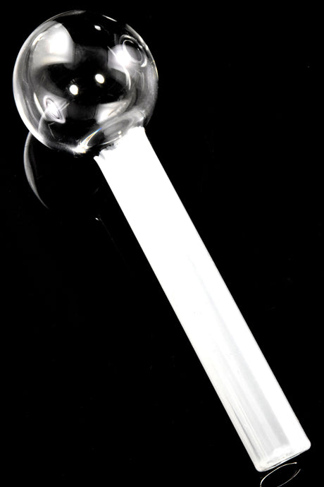 4″ white painted-stem glass oil burner pipe with clear round burner bowl; compact single-piece pipe.