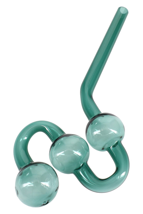 Teal 8″ water dog oil burner pipe showing angled mouthpiece and triple cooling bubbles on a curved stem.