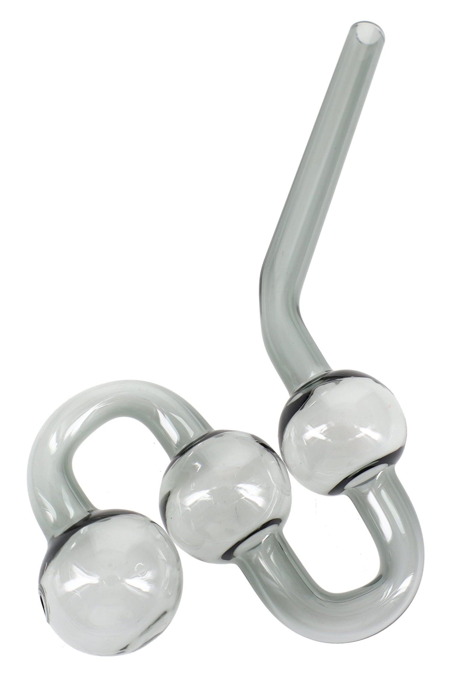 Gray 8″ water dog oil burner pipe highlighting triple-bubble path and angled mouthpiece on white background.