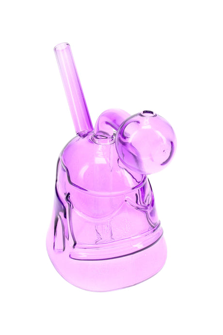 Purple 3″ glass trooper oil burner rig featuring helmet motif, side globe burner, and compact pedestal base.