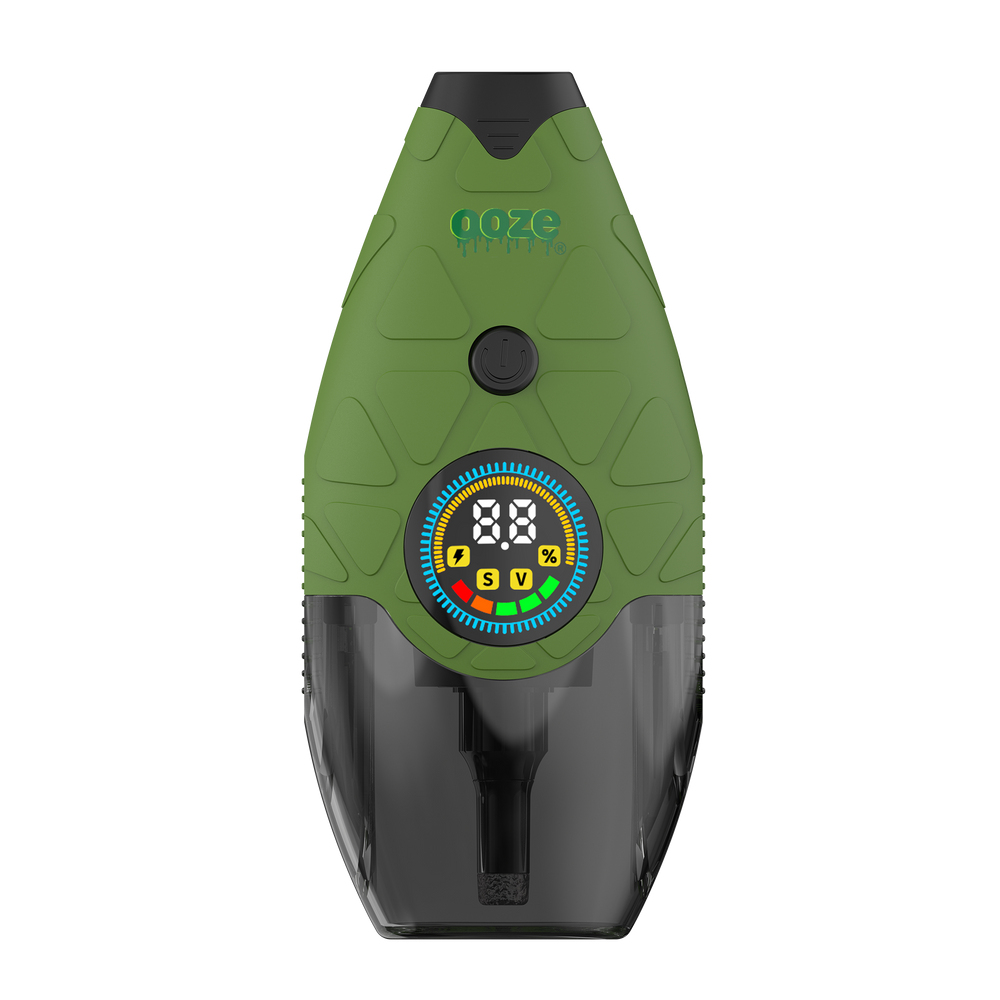 Ooze Hover concentrate vaporizer used beside a concentrate jar with digital display visible