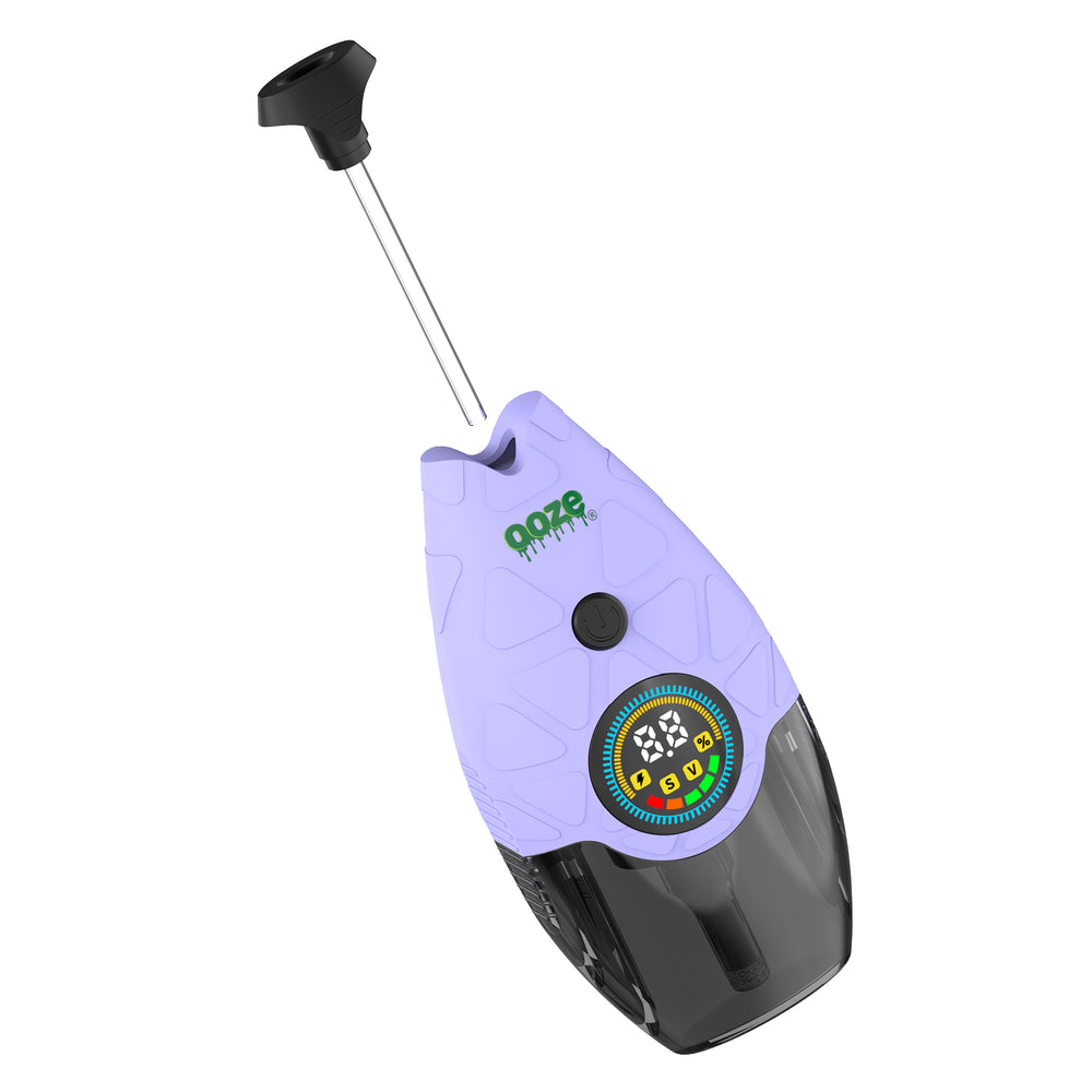 Ooze Hover vaporizer with removable protective mouthpiece cover displayed beneath lavender device
