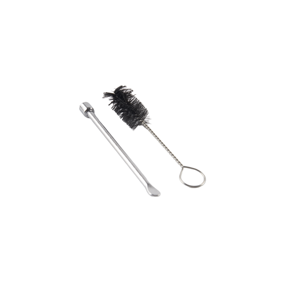 Ooze Pinch cleaning brush and metal stirring tool for maintaining the dry herb vaporizer chamber