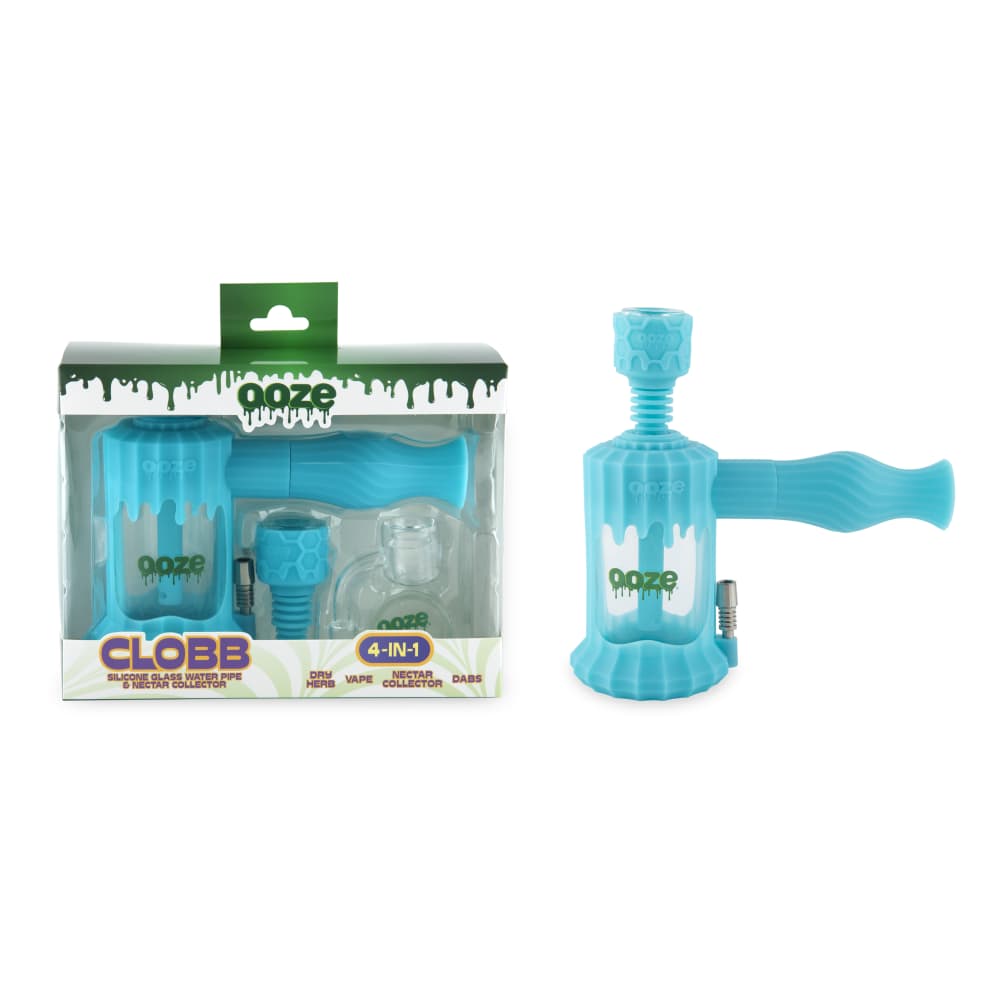 Packaged Ooze Clobb 4-in-1 silicone and glass water pipe kit with hang-tab retail box