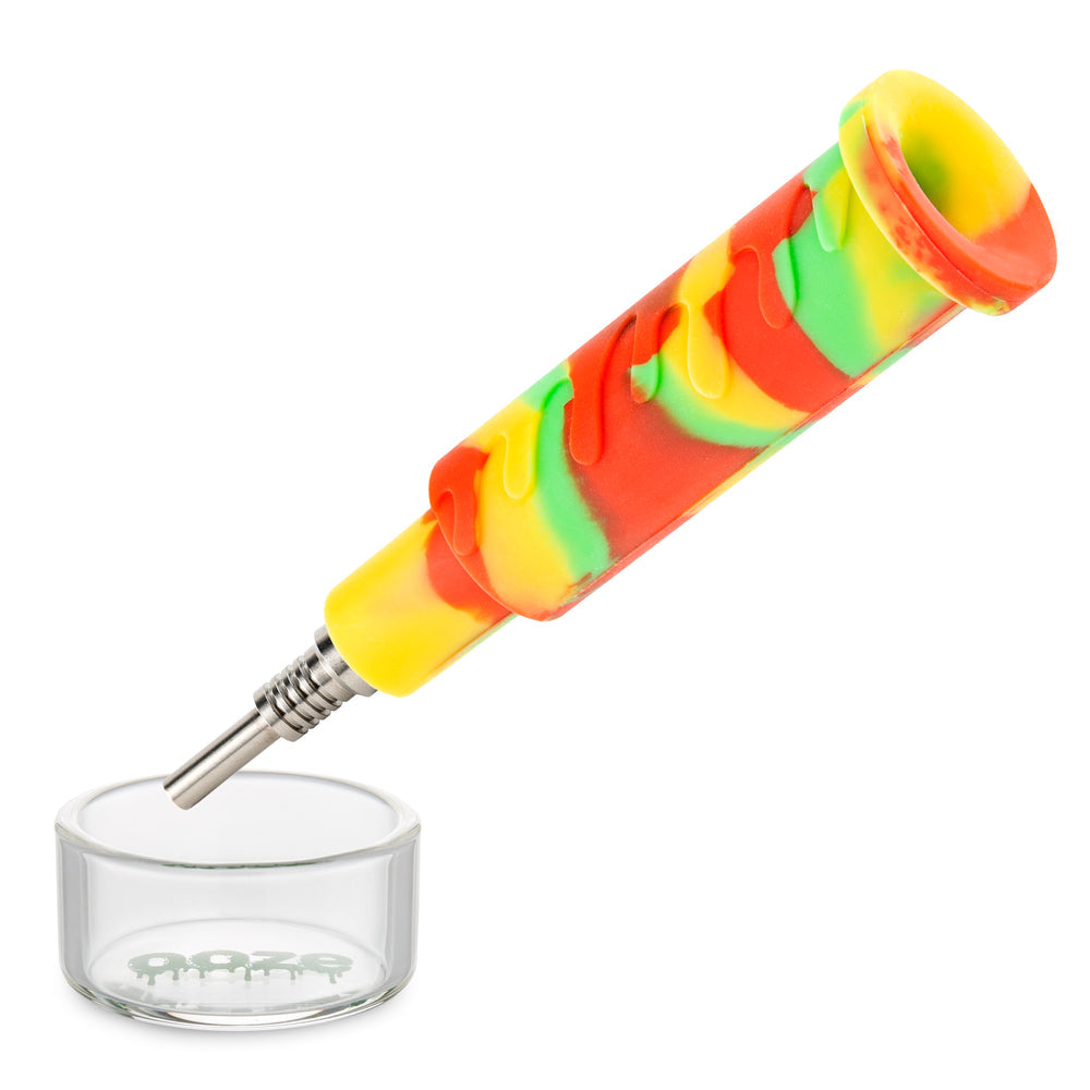 Rasta Ooze dab straw with titanium tip and matching glass dish accessory for concentrate use