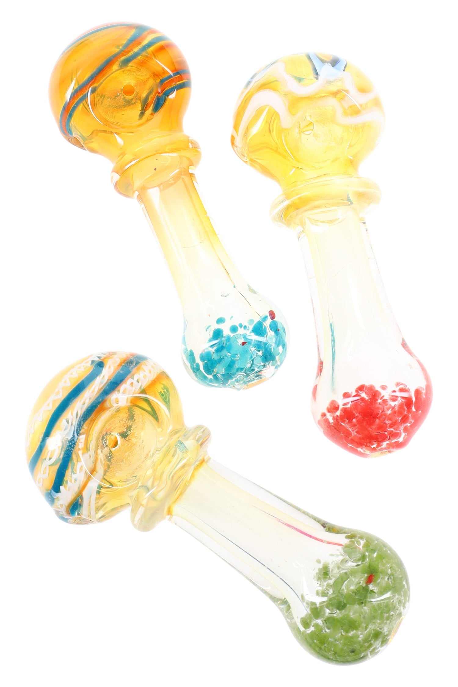 4½″ color-changing frit multicolor striped glass hand pipe; sturdy 115 g spoon delivers smooth, pocket-ready dry herb hits with bold rainbow styling.