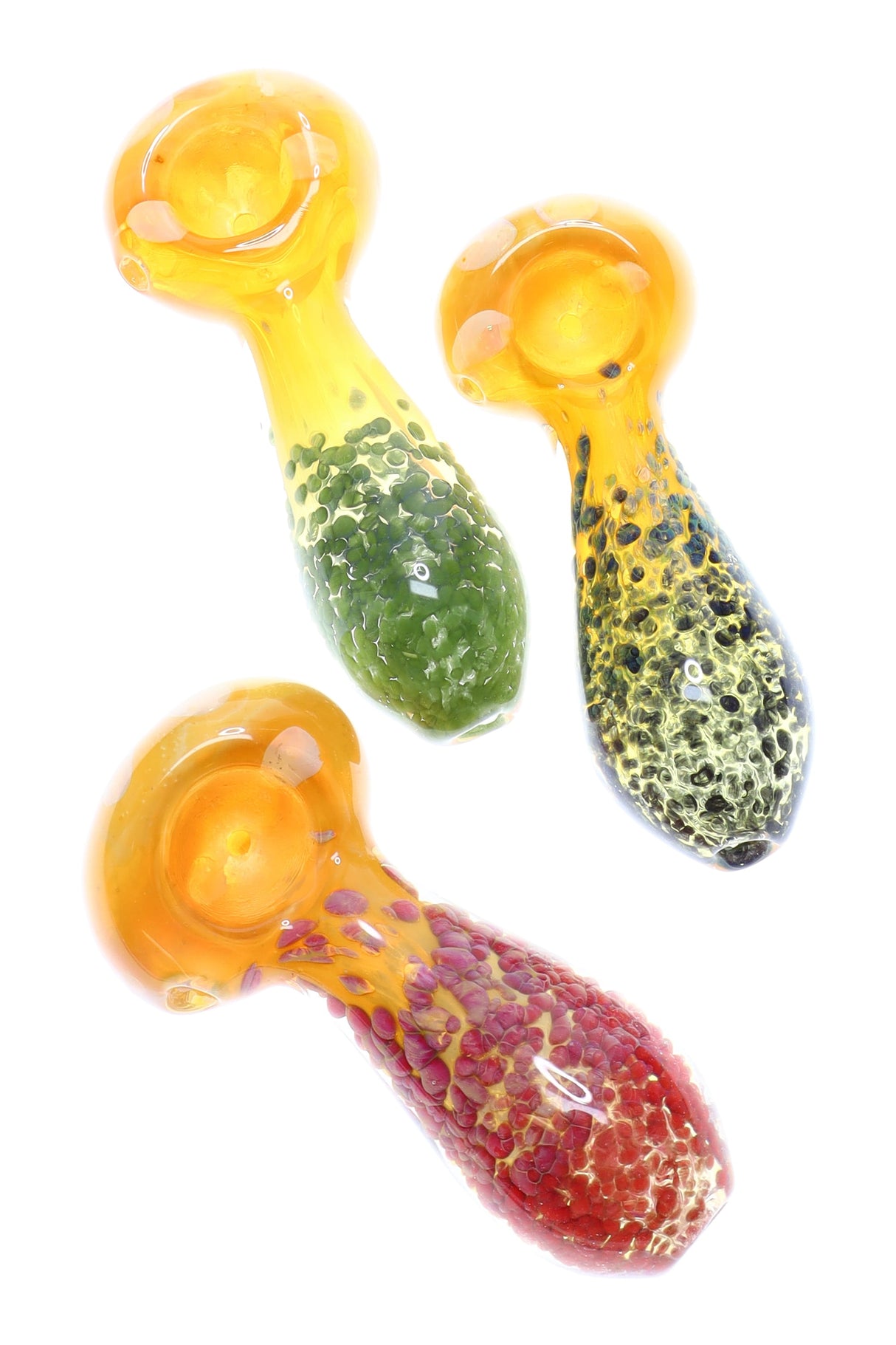 Gold Fumed Color Changing Frit Glass Hand Pipe “Golden Drift” – Assorted Colors