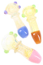 4½″ fumed color-changing neon glass hand pipe with slime marble accents and bright mouthpieces; assorted colors shown, sold individually.