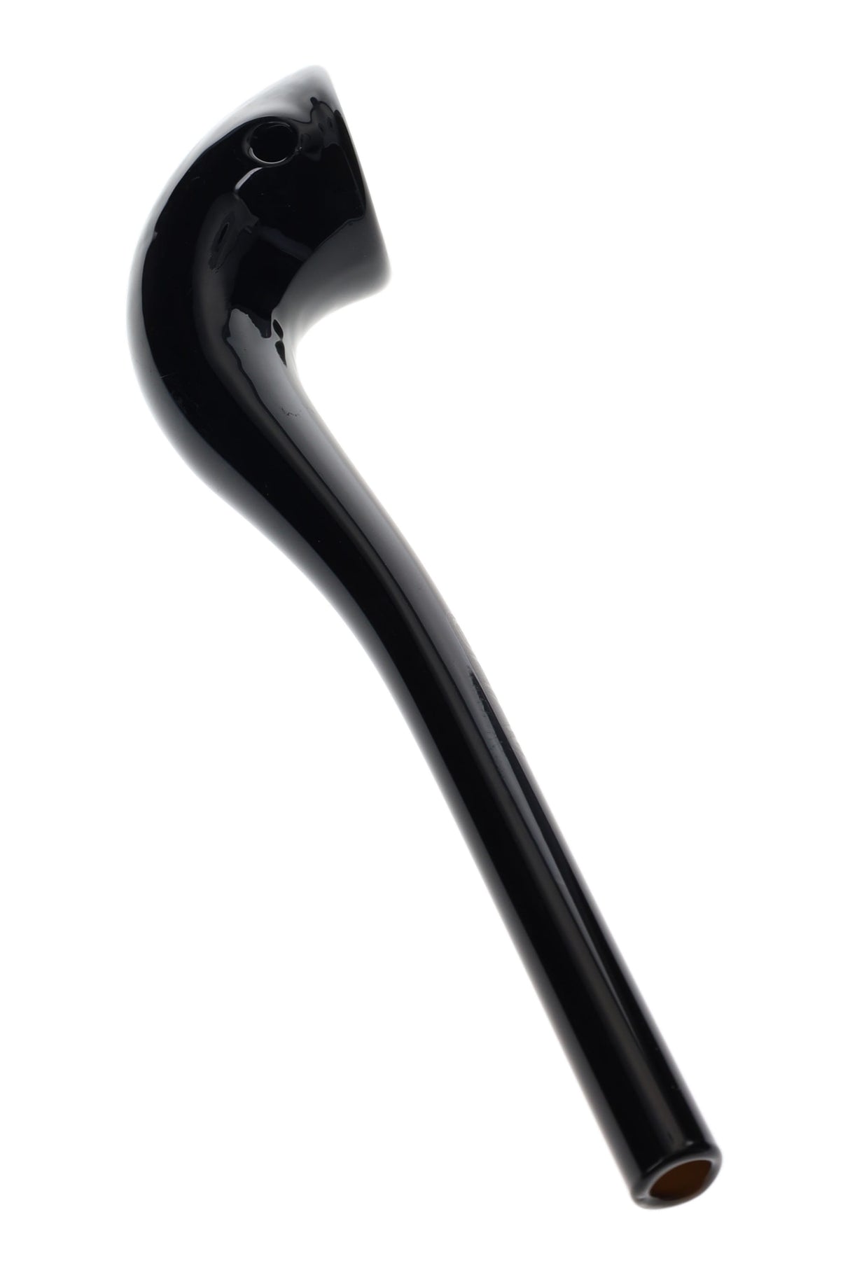 Glossy black GRAV Gandalfini glass sherlock pipe with long cooling stem and side carb, compact 6-inch dry herb hand pipe