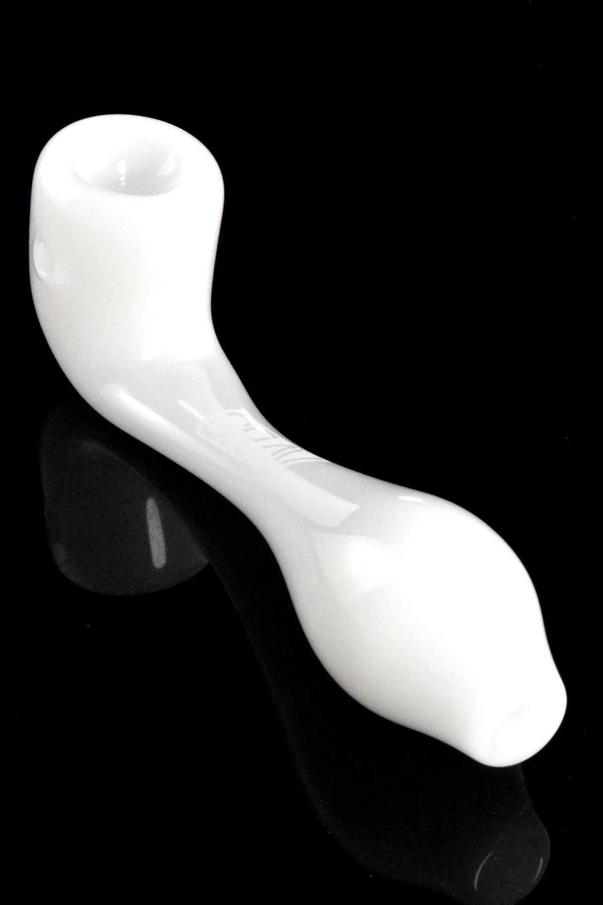 White opaque GRAV Sherlock hand pipe side shot emphasizing contoured stem and balanced weight