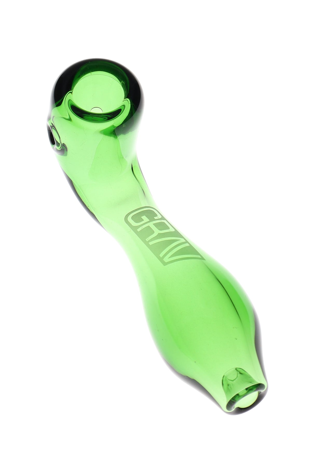 Bright green GRAV Mini Classic Sherlock, 4″ glass sherlock hand pipe with deep bowl, side carb, and ash-catching mouthpiece