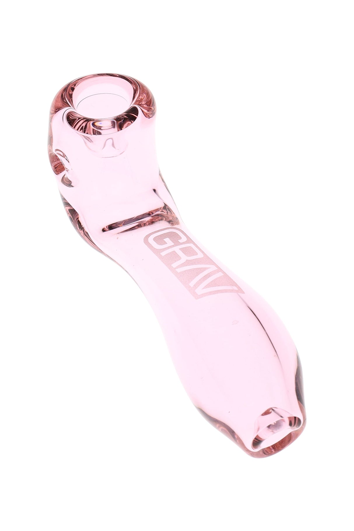 Soft-pink GRAV Mini Classic Sherlock, 4″ borosilicate sherlock pipe with curved neck, side carb, and inverted mouthpiece for ash control