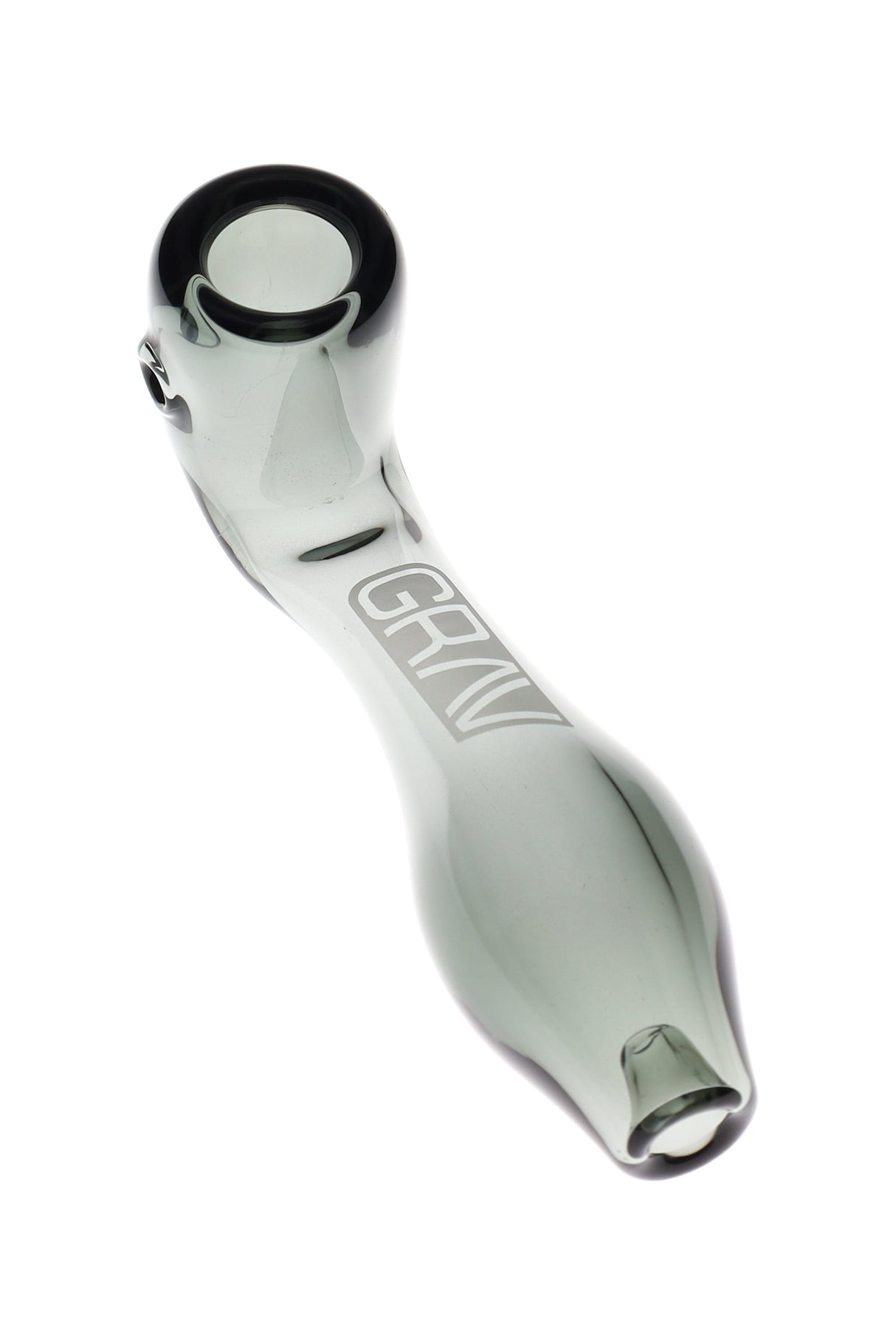 Smoky gray GRAV Mini Classic Sherlock, 4″ compact hand pipe with deep bowl, ash-catching mouthpiece, and GRAV logo on stem