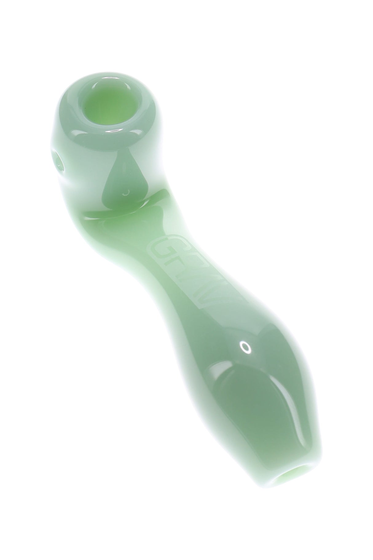 Opaque mint-green GRAV Mini Classic Sherlock pipe, 4″ compact sherlock with curved stem and inverted ash-catching mouthpiece
