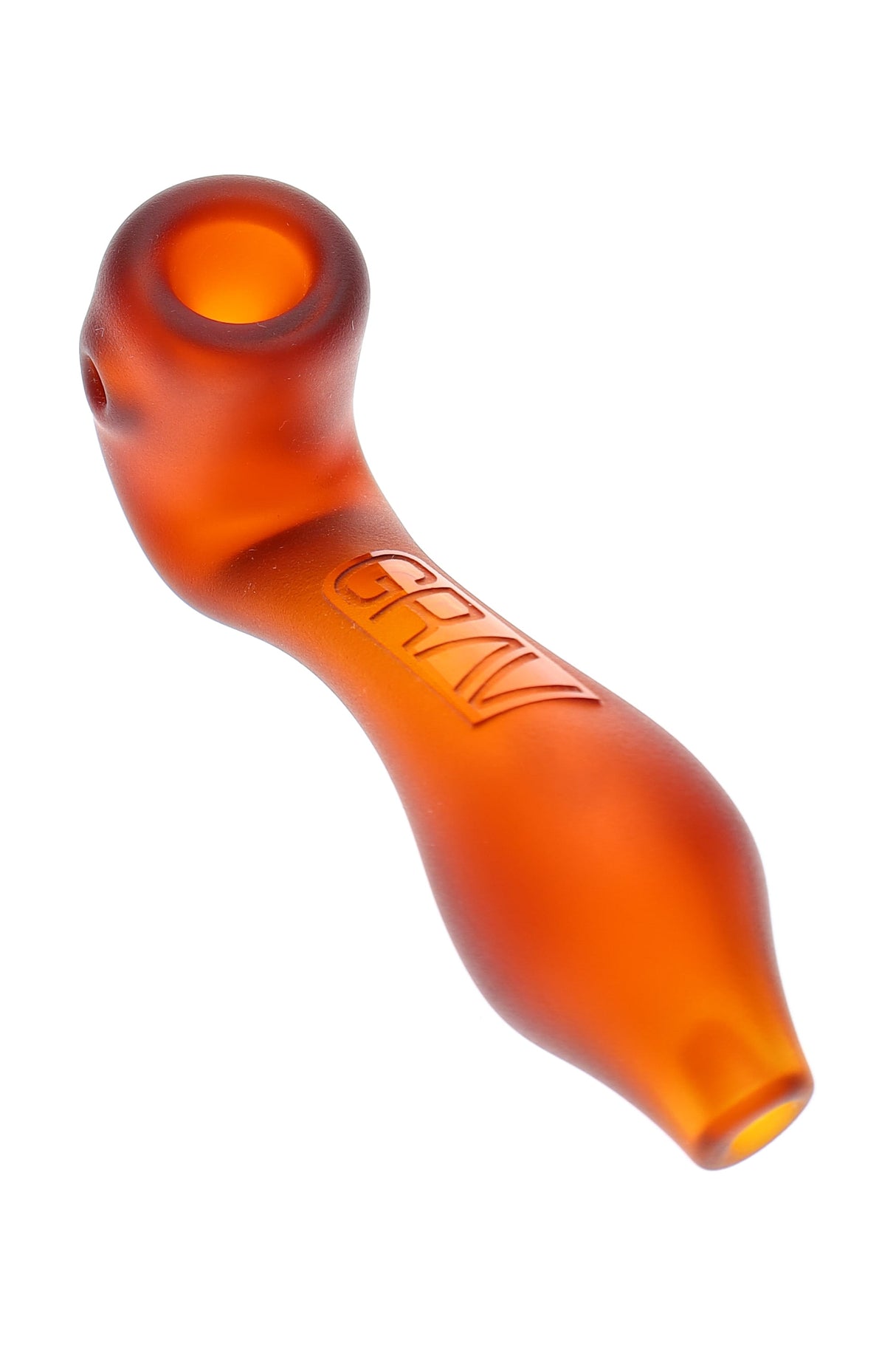 Side view of GRAV 4″ sandblasted mini Sherlock showing curved neck, deep bowl, and matte texture that improves grip during dry herb sessions.