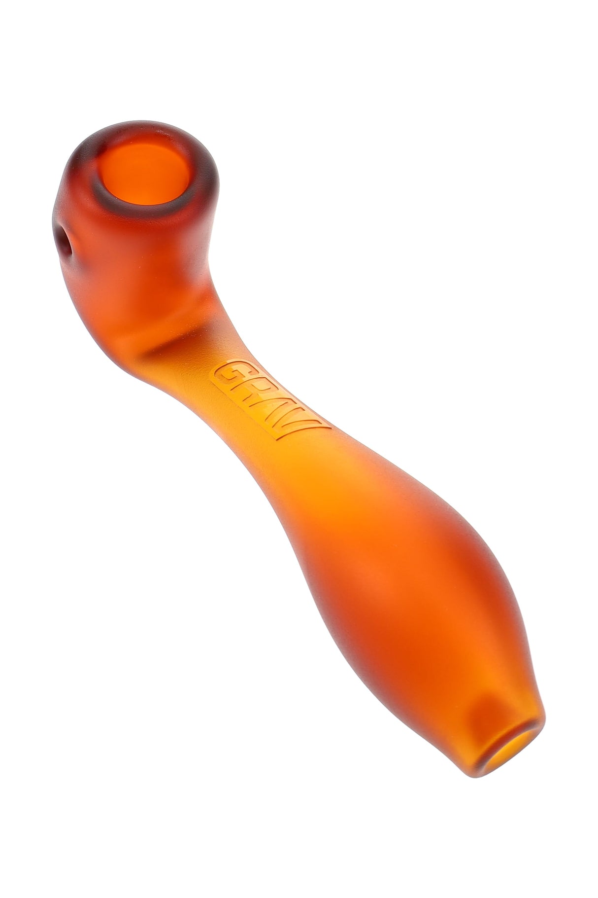 Amber GRAV Sandblasted Classic Sherlock glass hand pipe, 5½″ length with matte finish, deep bowl and side carb for dry herb sessions.