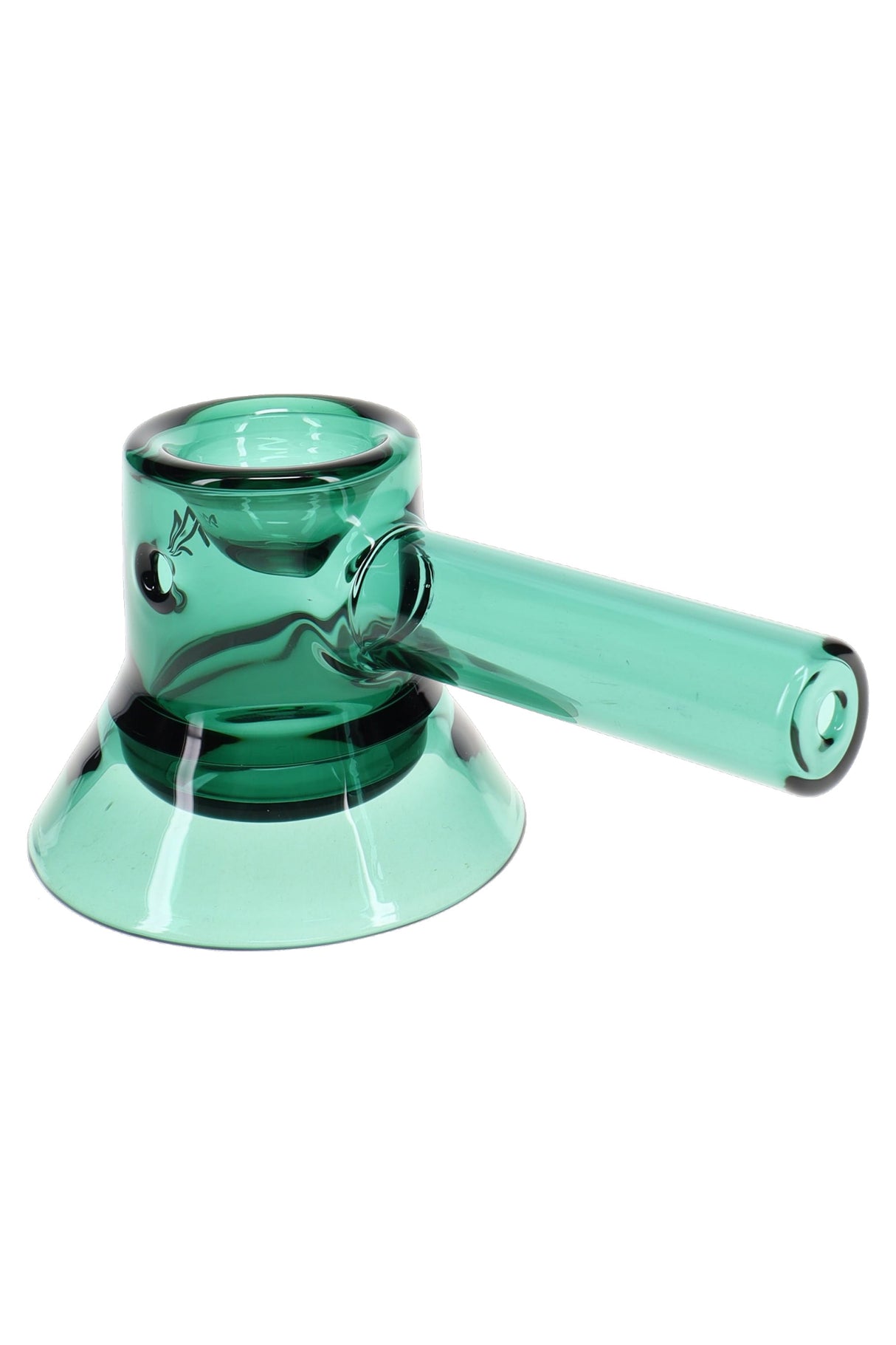 MJ Arsenal Grotto glass hand pipe with sculpted body and hollow base shown in angled product view