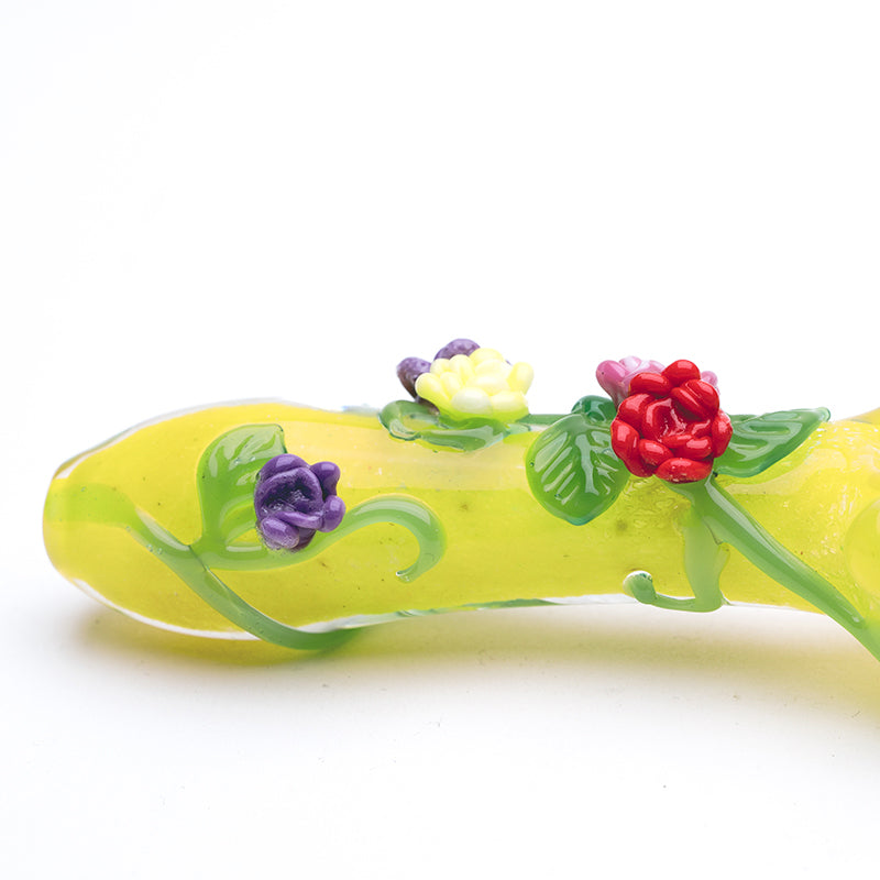 Empire Glassworks Sunshine Garden dry herb pipe showing 4″ spoon shape and nature-themed artwork
