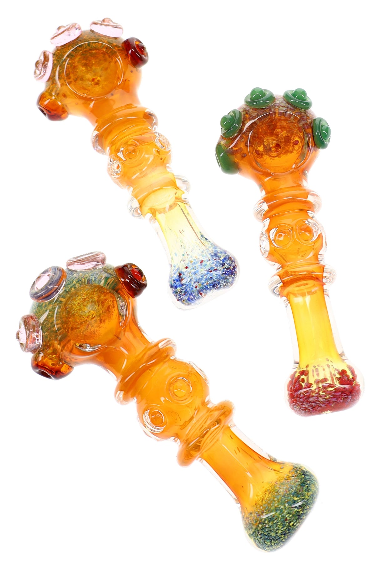 5" Gold Fumed Indented Ring Frit Glass Pipe - P3328