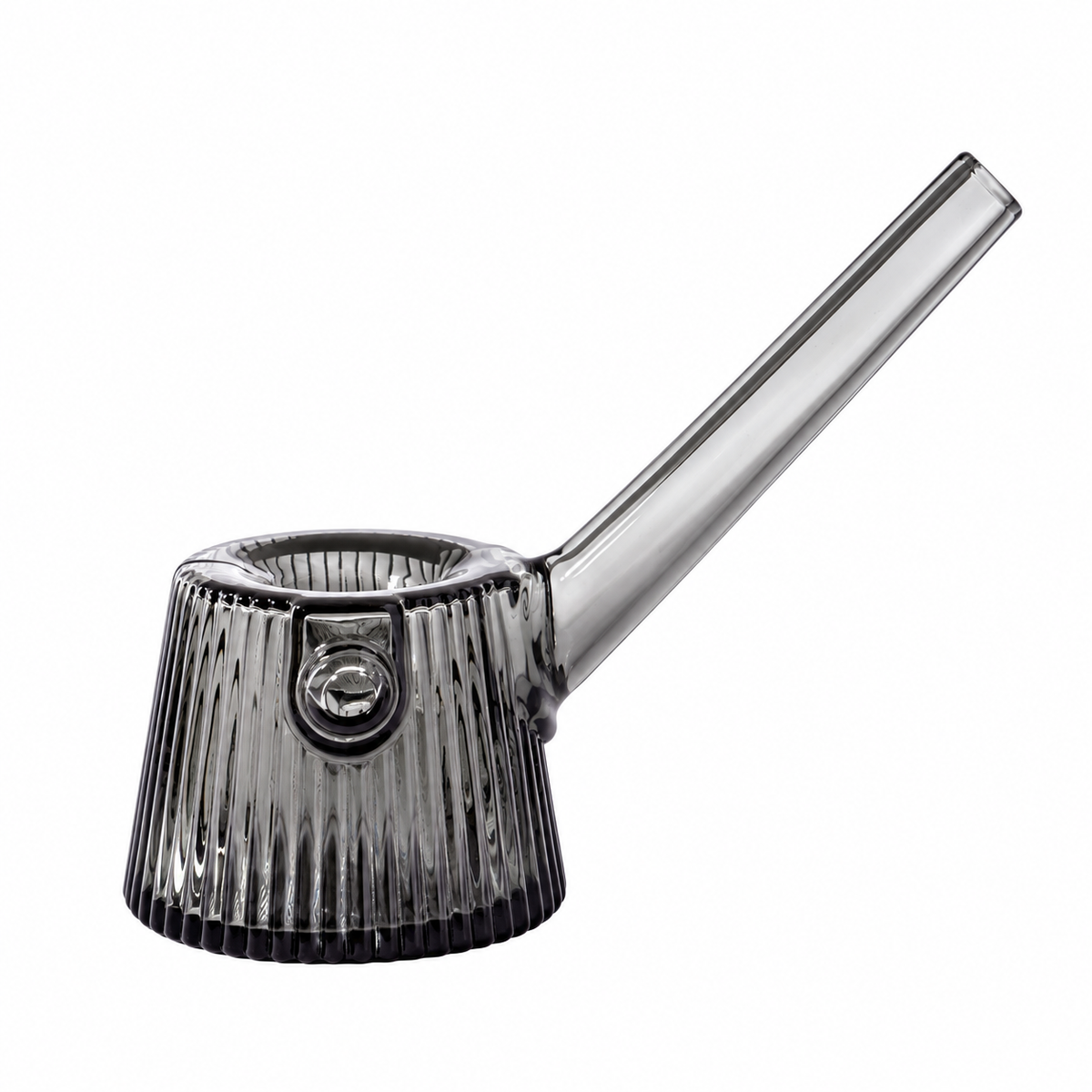 Charcoal NWTN Home Deco borosilicate glass hand pipe with fluted body and angled mouthpiece