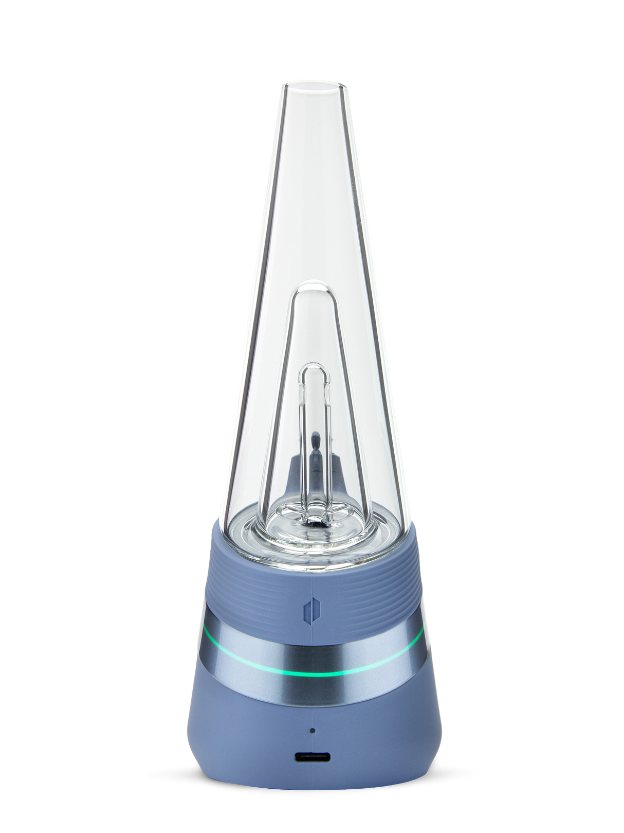 Puffco Peak Sapphire e-rig rear view showing USB-C port, light ring, and glass top