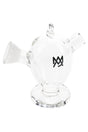 Compact clear glass blunt bubbler by MJ Arsenal, 2.45″ tall with pendant hook and carb, designed to fit most cones and blunts.