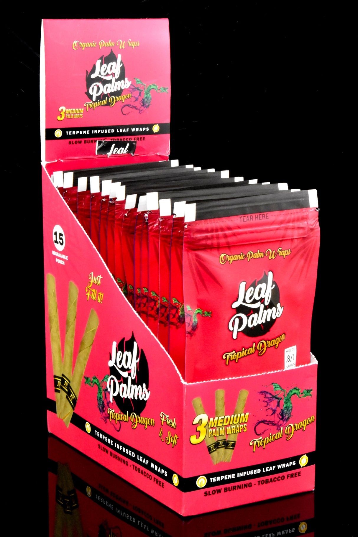 OME Palm Leaf Organic Pre-Rolls Display – 3 Medium Rolls/Pack – 15 Packs