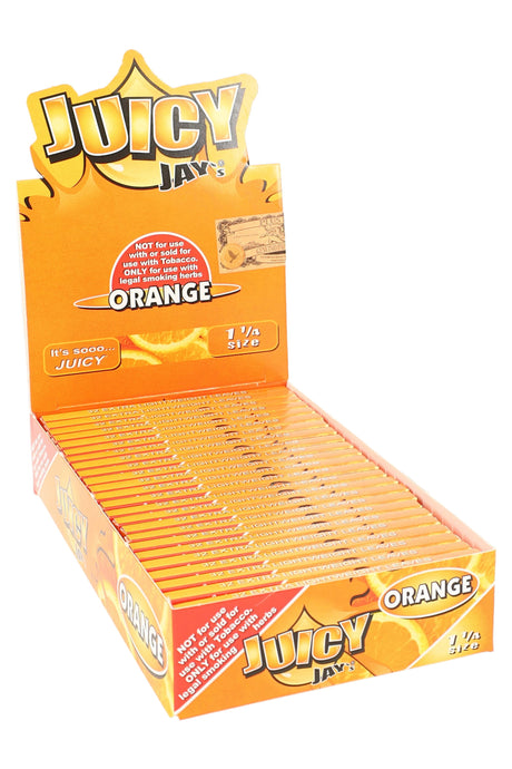 Box of Juicy Jay's Orange rolling papers on a white background